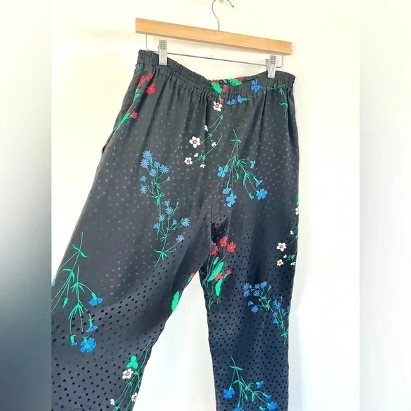 Givenchy 5 Paris 80s Vintage 100% Silk Black Floral Pul-On Wide Leg Pants Size 8 - Picture 3 of 9